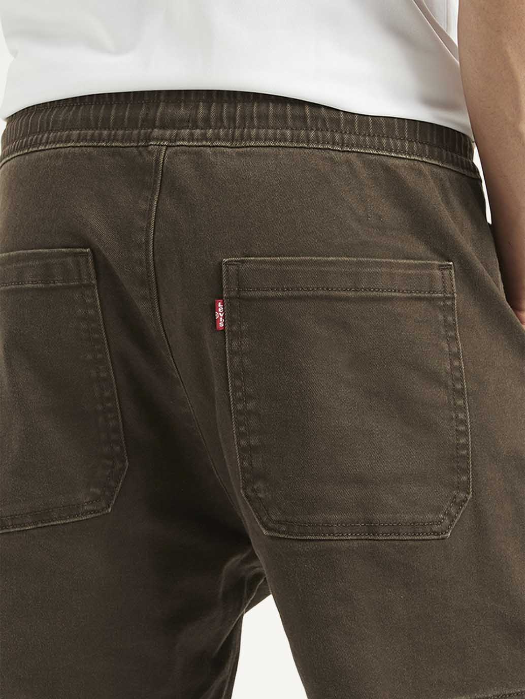 Men's Dark Brown Tapered Fit Cargo Trousers - Detail View