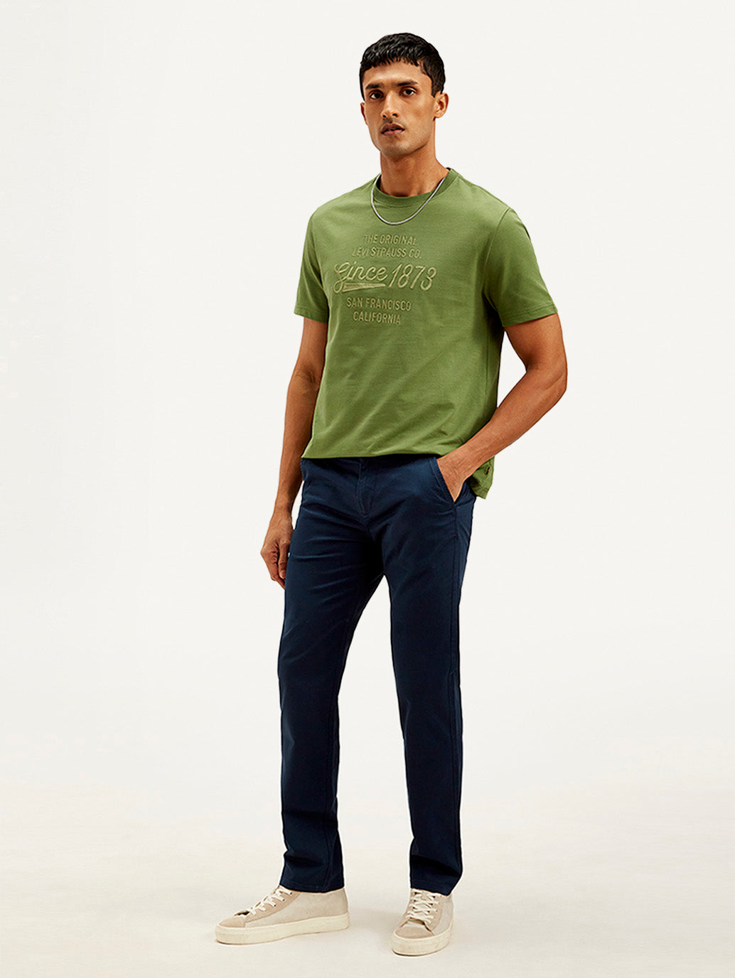Men's Navy Authentic Straight Fit Chino Pants - Front View