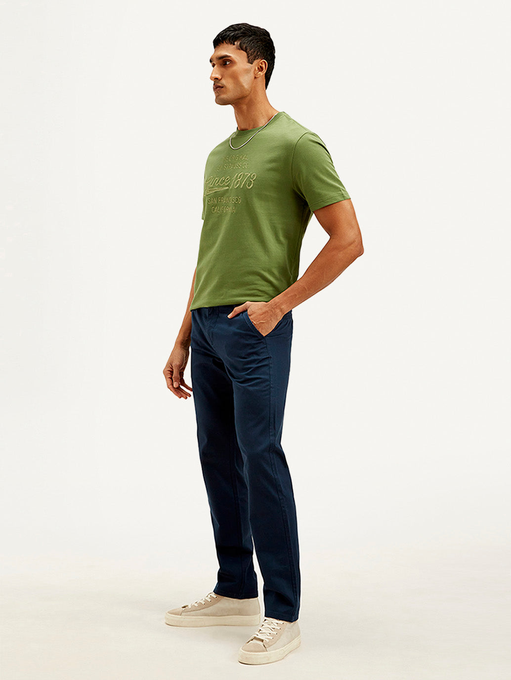 Men's Navy Authentic Straight Fit Chino Pants - Side View