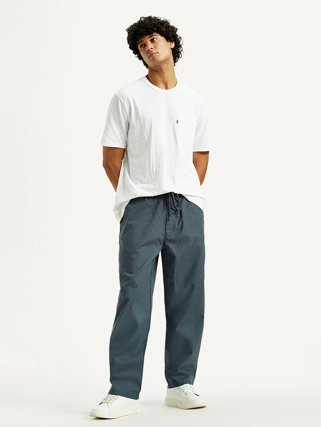 Men's Blue Loose Fit Mid Rise Joggers