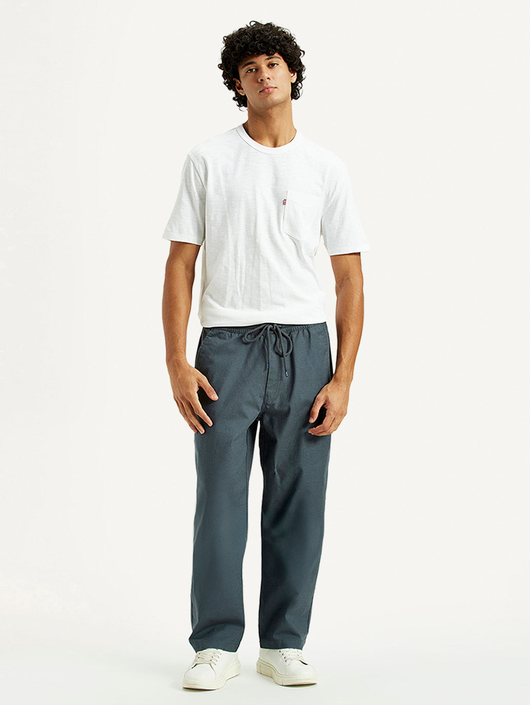 Men's Blue Loose Fit Mid Rise Joggers - Front View