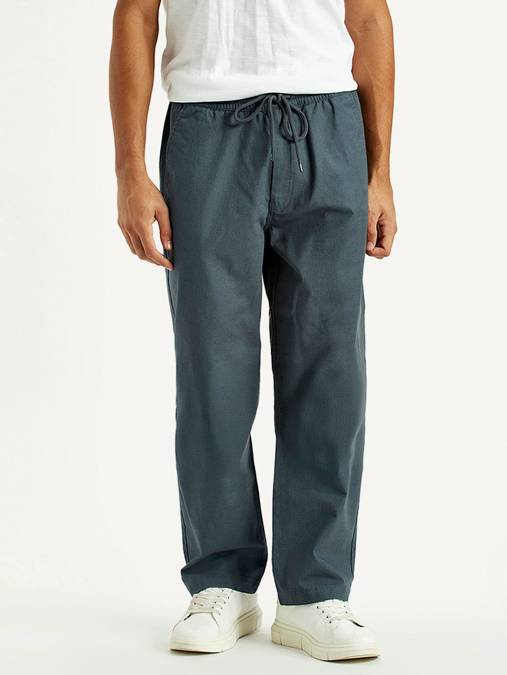 Men's Blue Loose Fit Mid Rise Joggers - Front View
