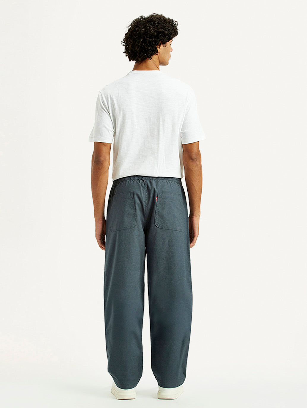 Men's Blue Loose Fit Mid Rise Joggers - Back View