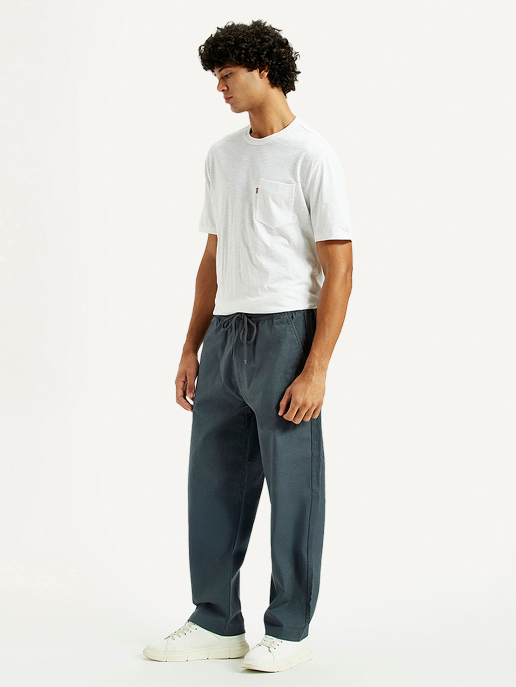 Men's Blue Loose Fit Mid Rise Joggers - Side View