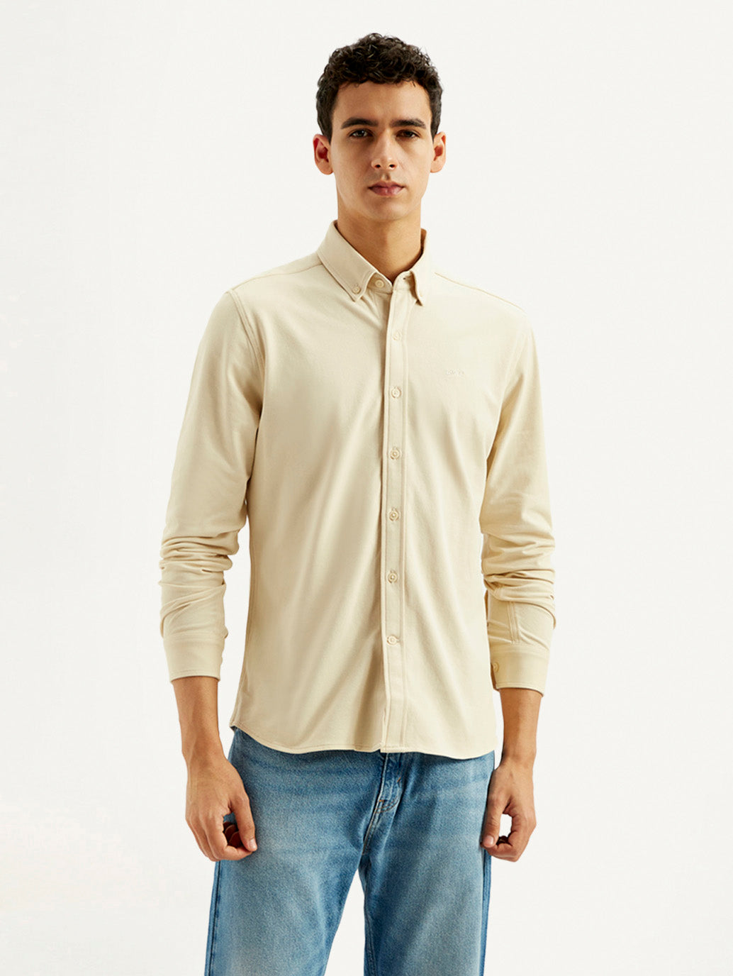 Men's Solid Slim Fit Knit Shirt - Front View