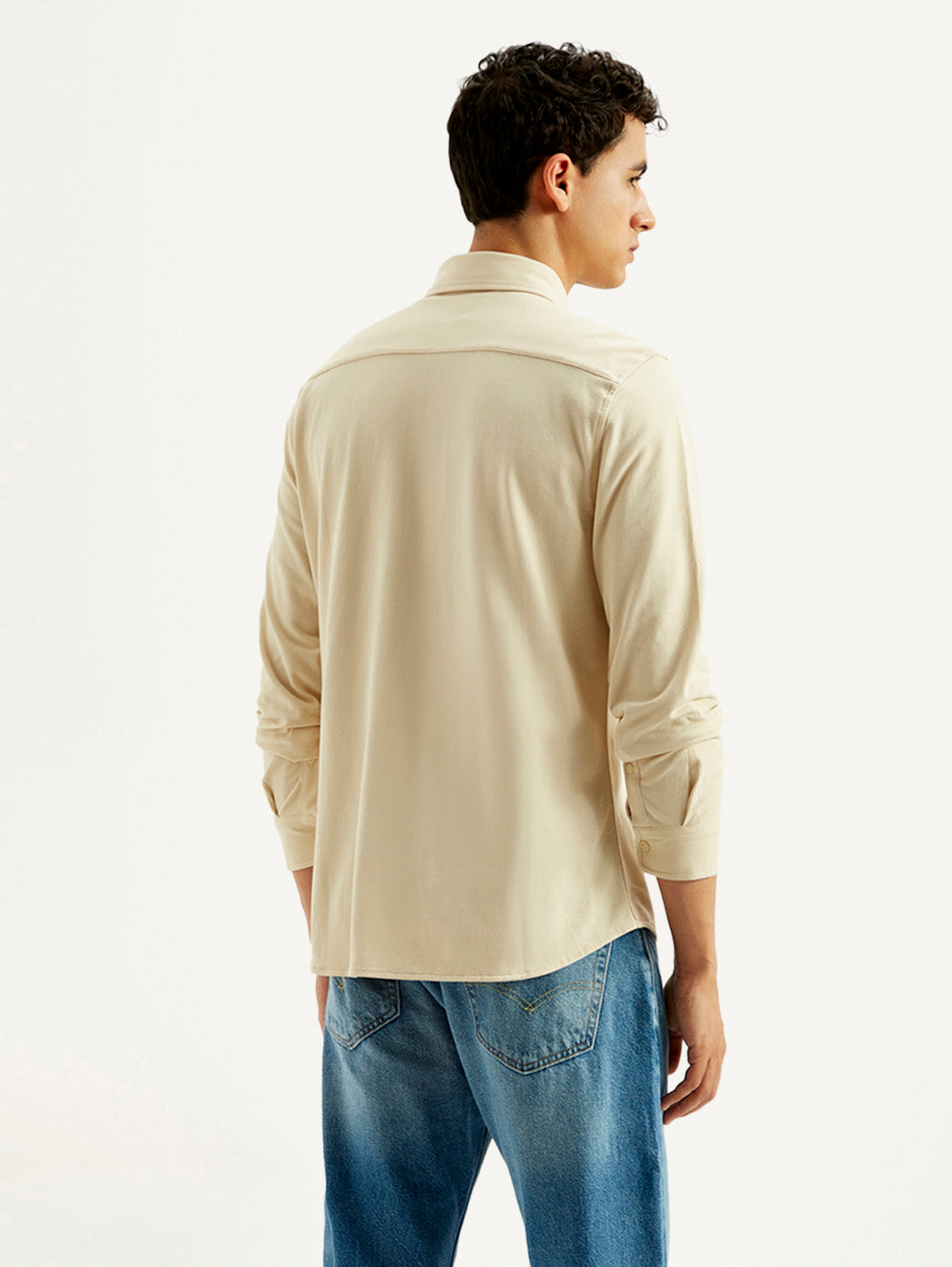 Men's Solid Slim Fit Knit Shirt - Back View