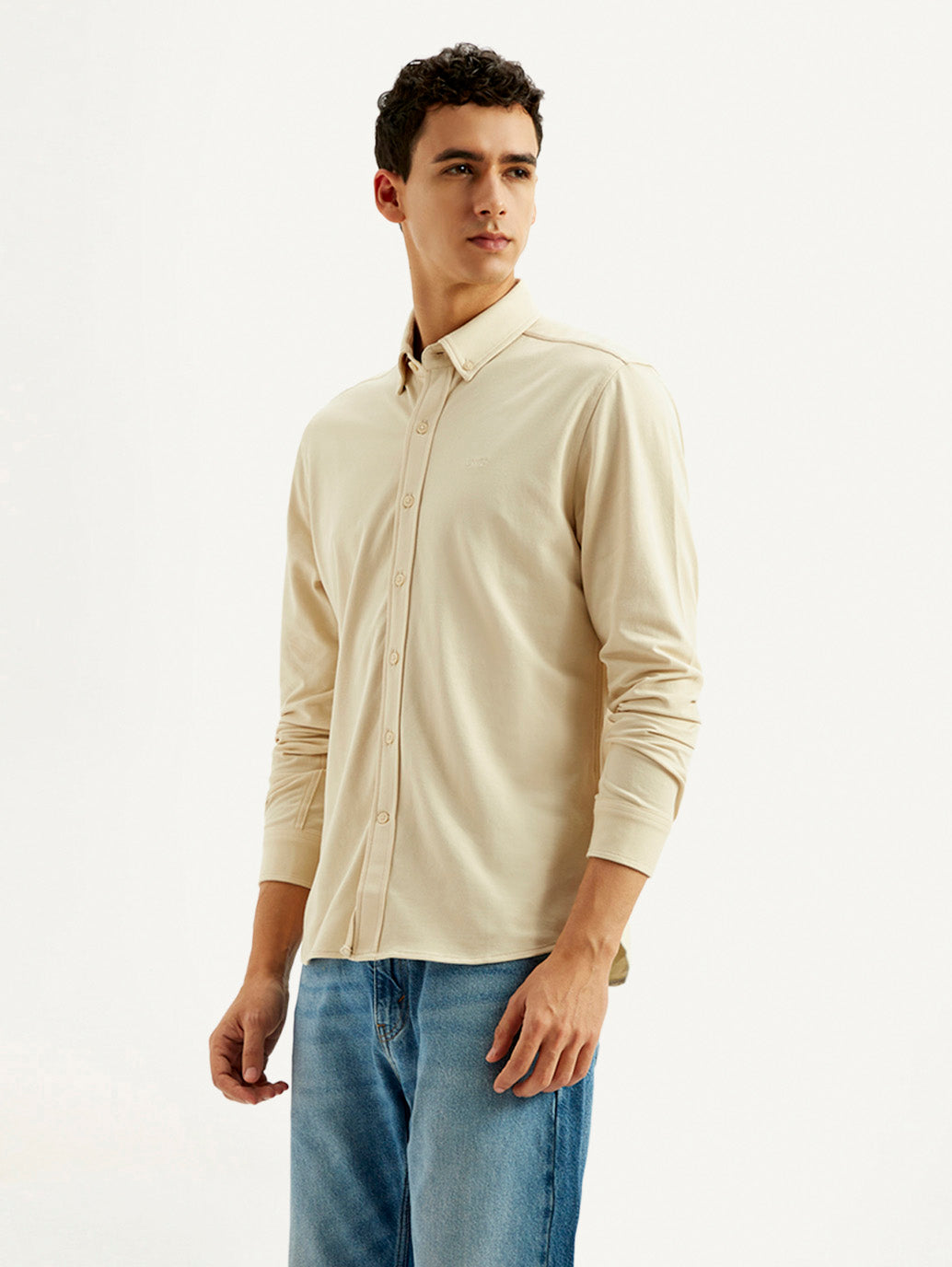 Men's Solid Slim Fit Knit Shirt - Side View