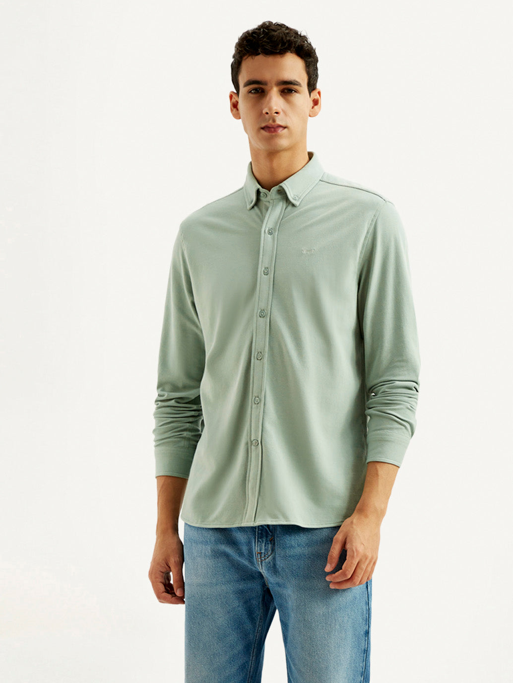 Men's Solid Slim Fit Knit Shirt - Front View