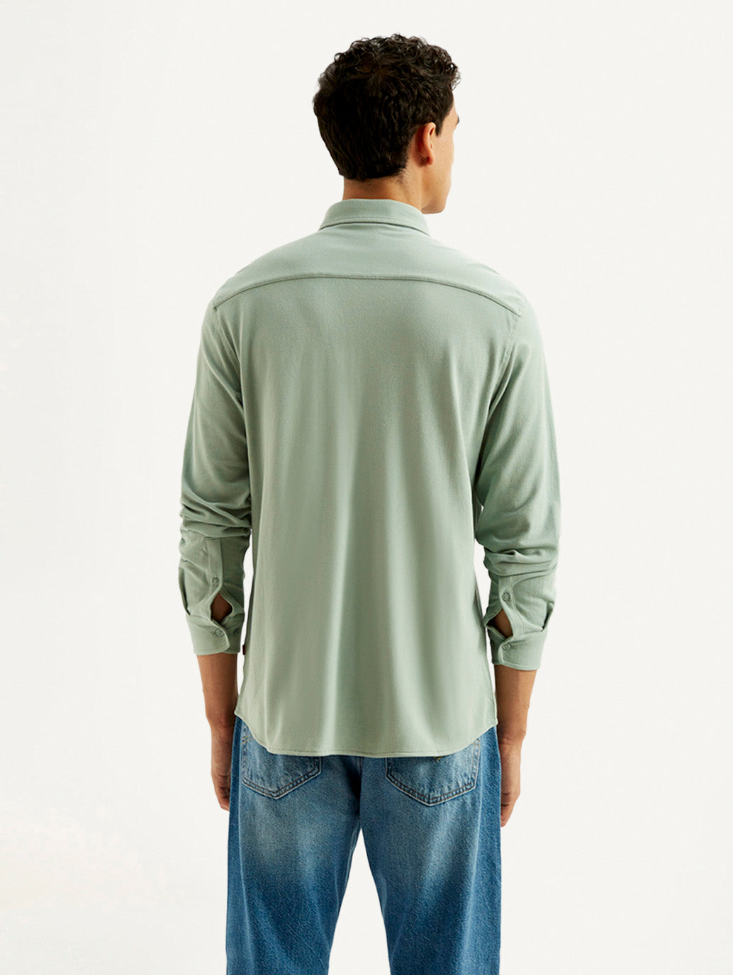 Men's Solid Slim Fit Knit Shirt - Back View