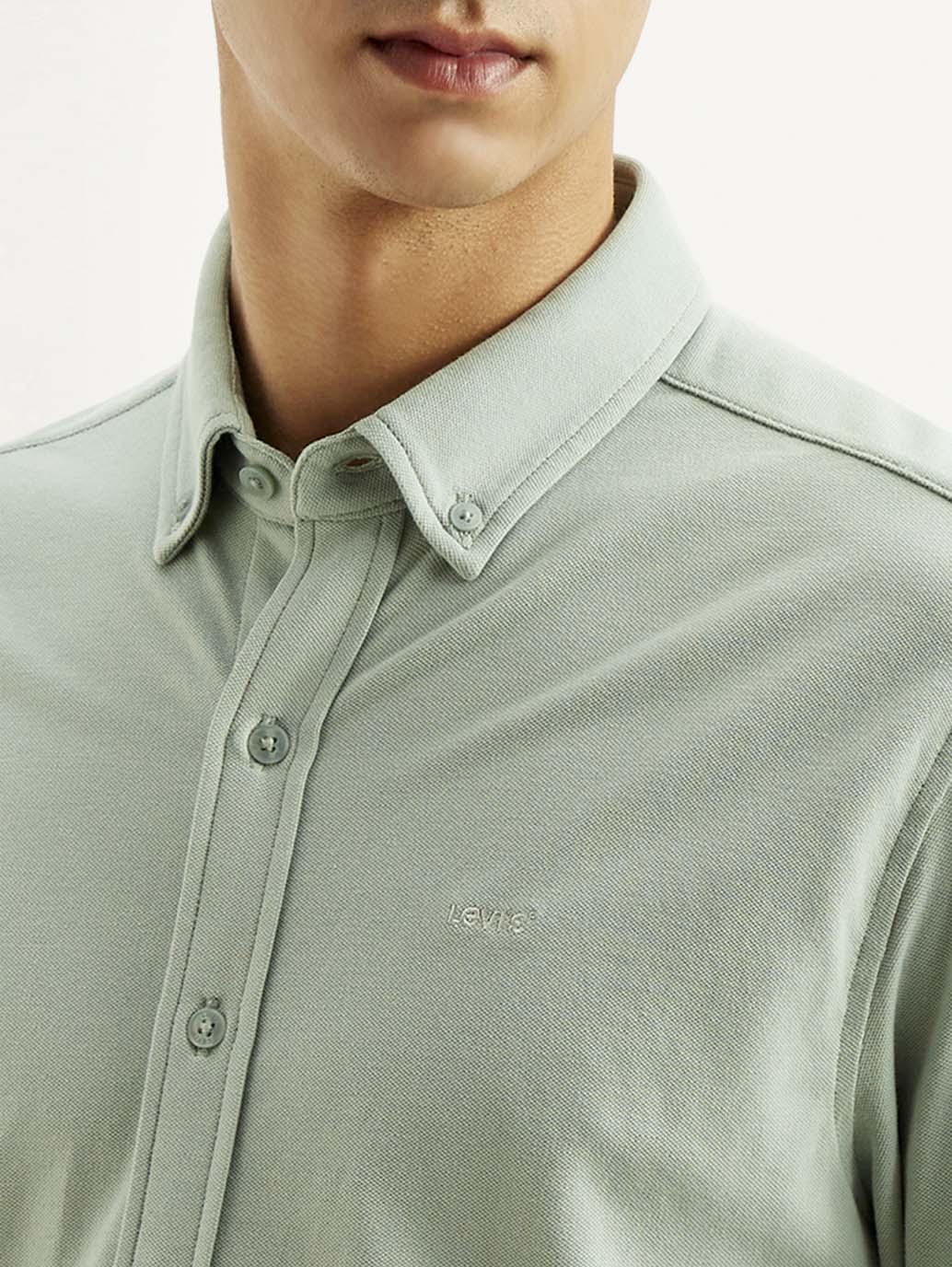 Men's Solid Slim Fit Knit Shirt - Detail View
