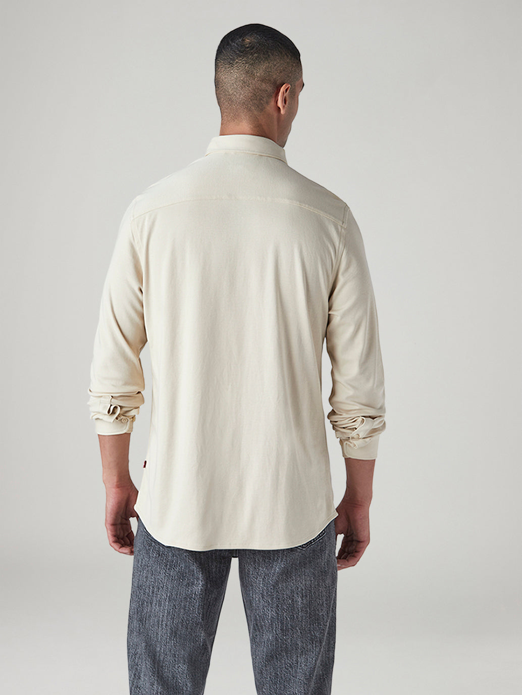 Men's Solid Slim Fit Interlock Shirt - Back View