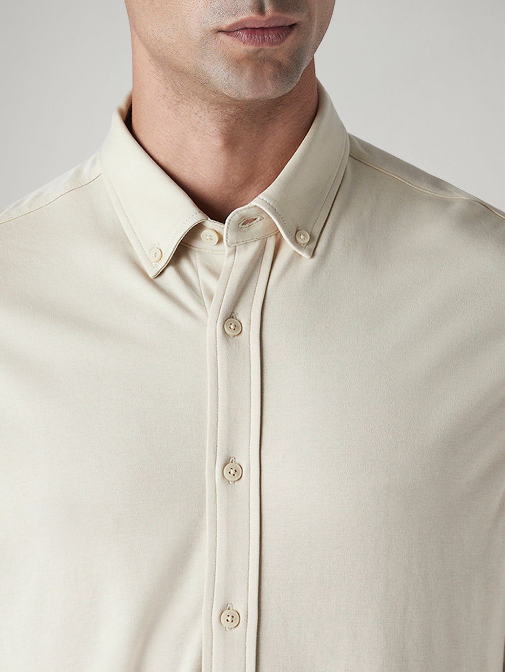 Men's Solid Slim Fit Interlock Shirt - Detail View