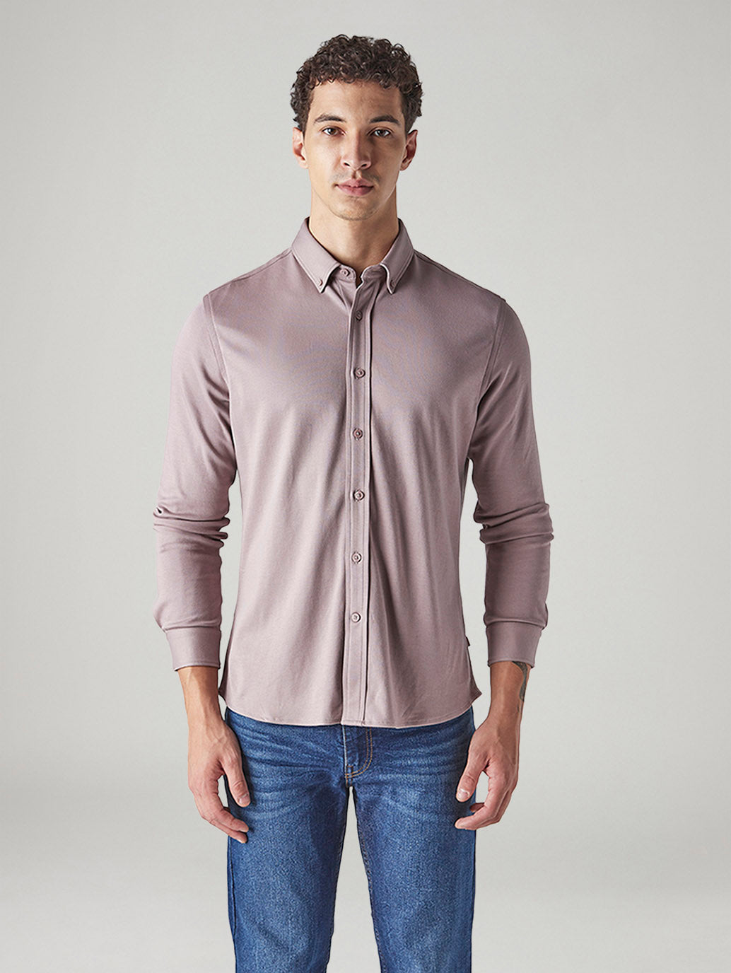 Men's Solid Slim Fit Interlock Shirt - Front View