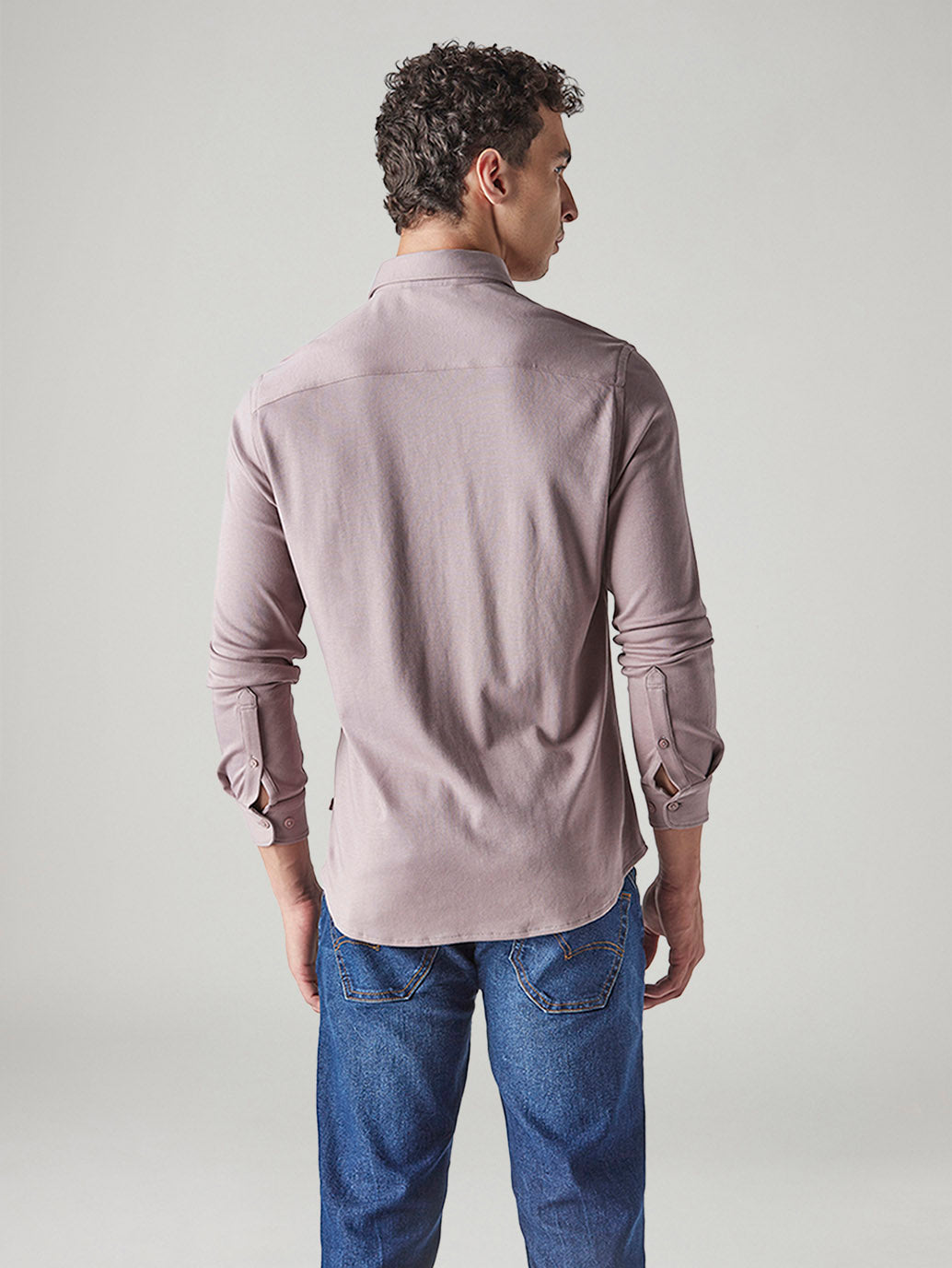 Men's Solid Slim Fit Interlock Shirt - Back View