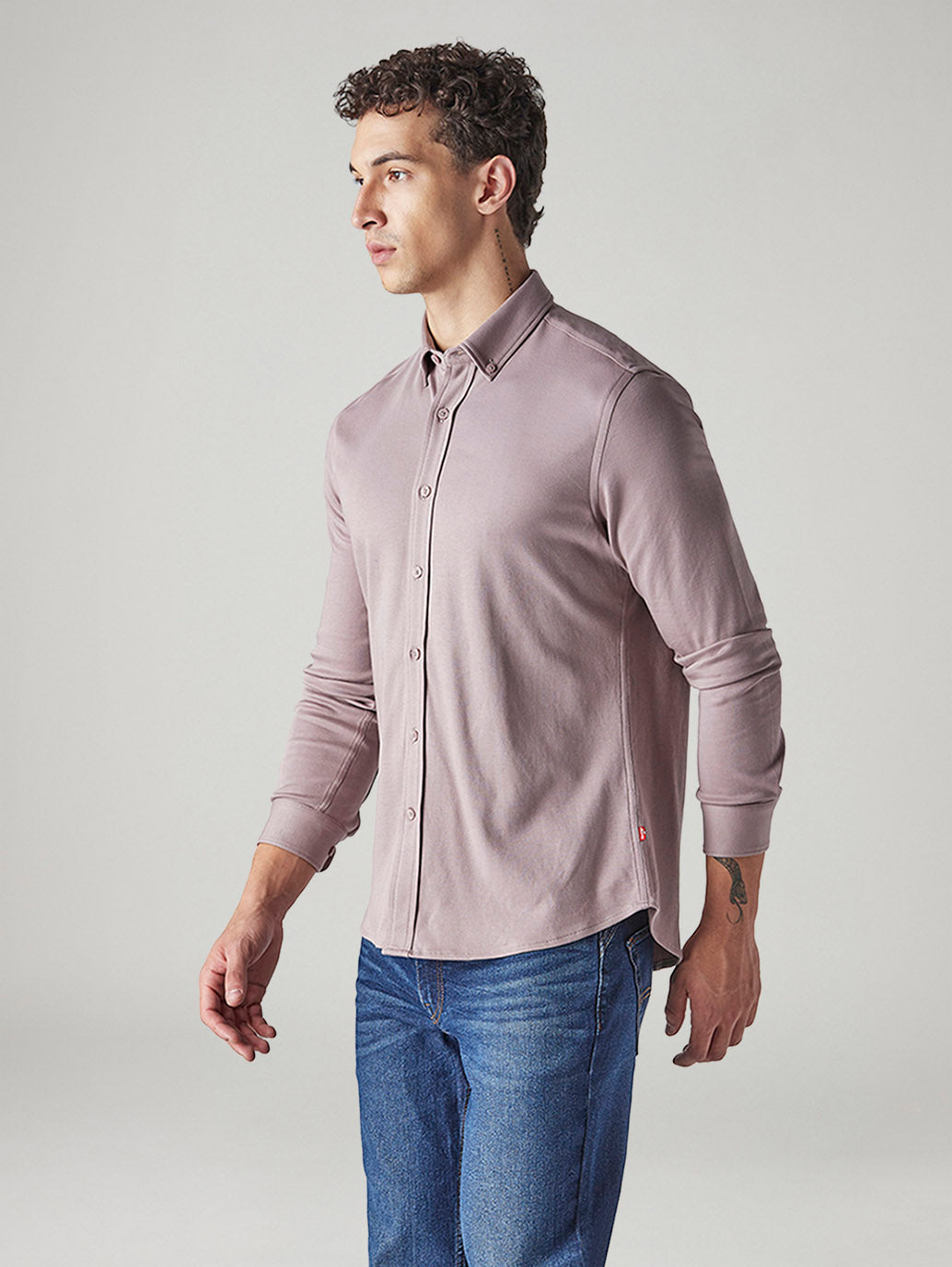 Men's Solid Slim Fit Interlock Shirt - Side View