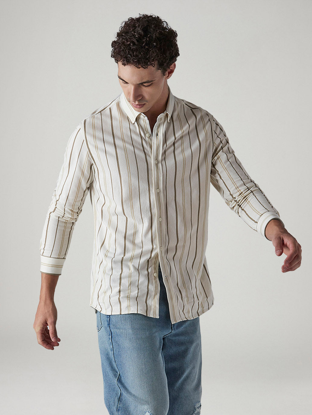 Men's Striped Slim Fit Waffle Shirt