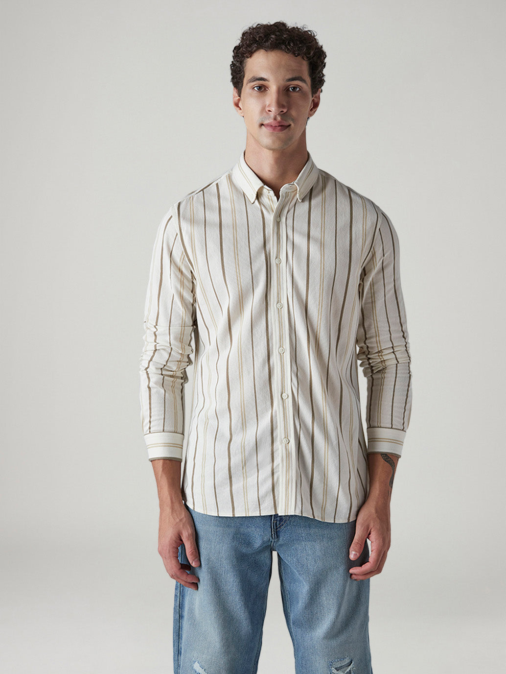 Men's Striped Slim Fit Waffle Shirt - Front View