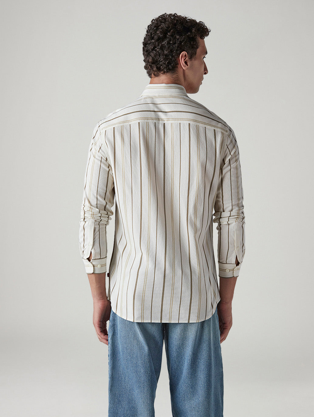 Men's Striped Slim Fit Waffle Shirt - Back View
