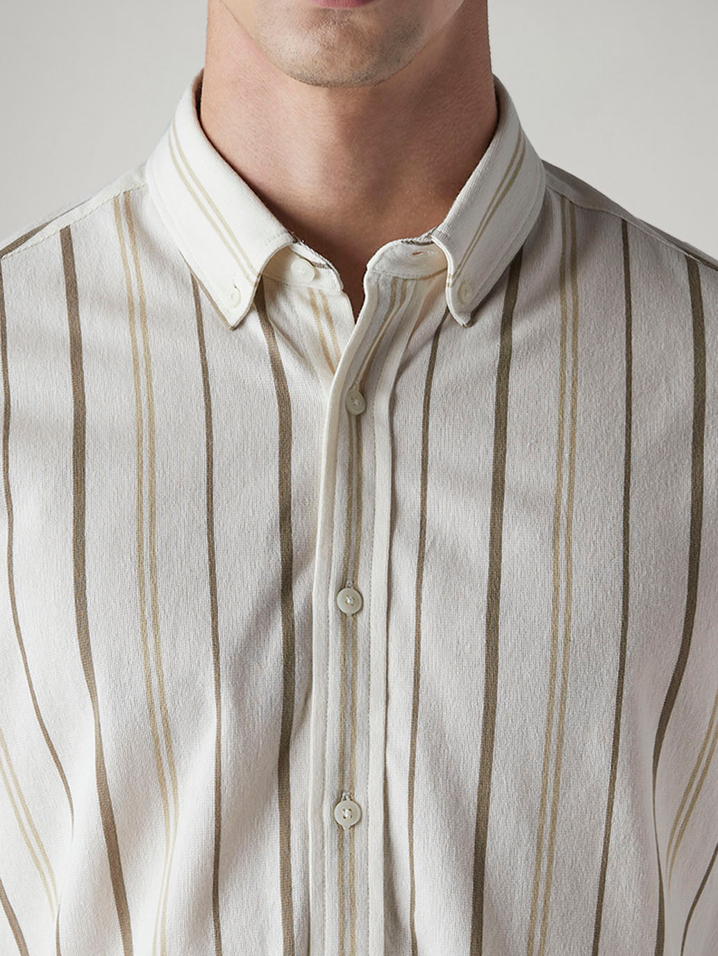 Men's Striped Slim Fit Waffle Shirt - Detail View