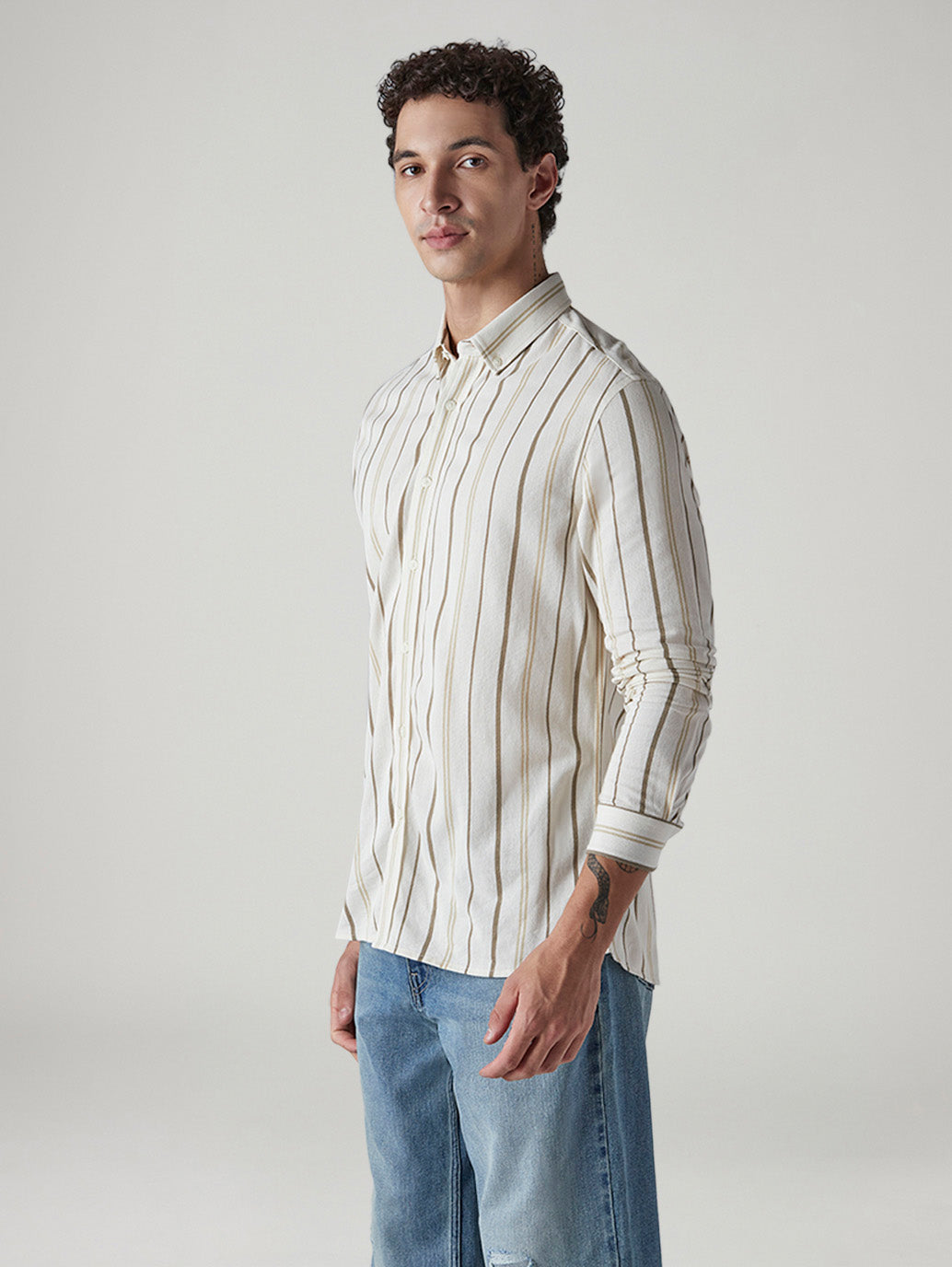 Men's Striped Slim Fit Waffle Shirt - Side View
