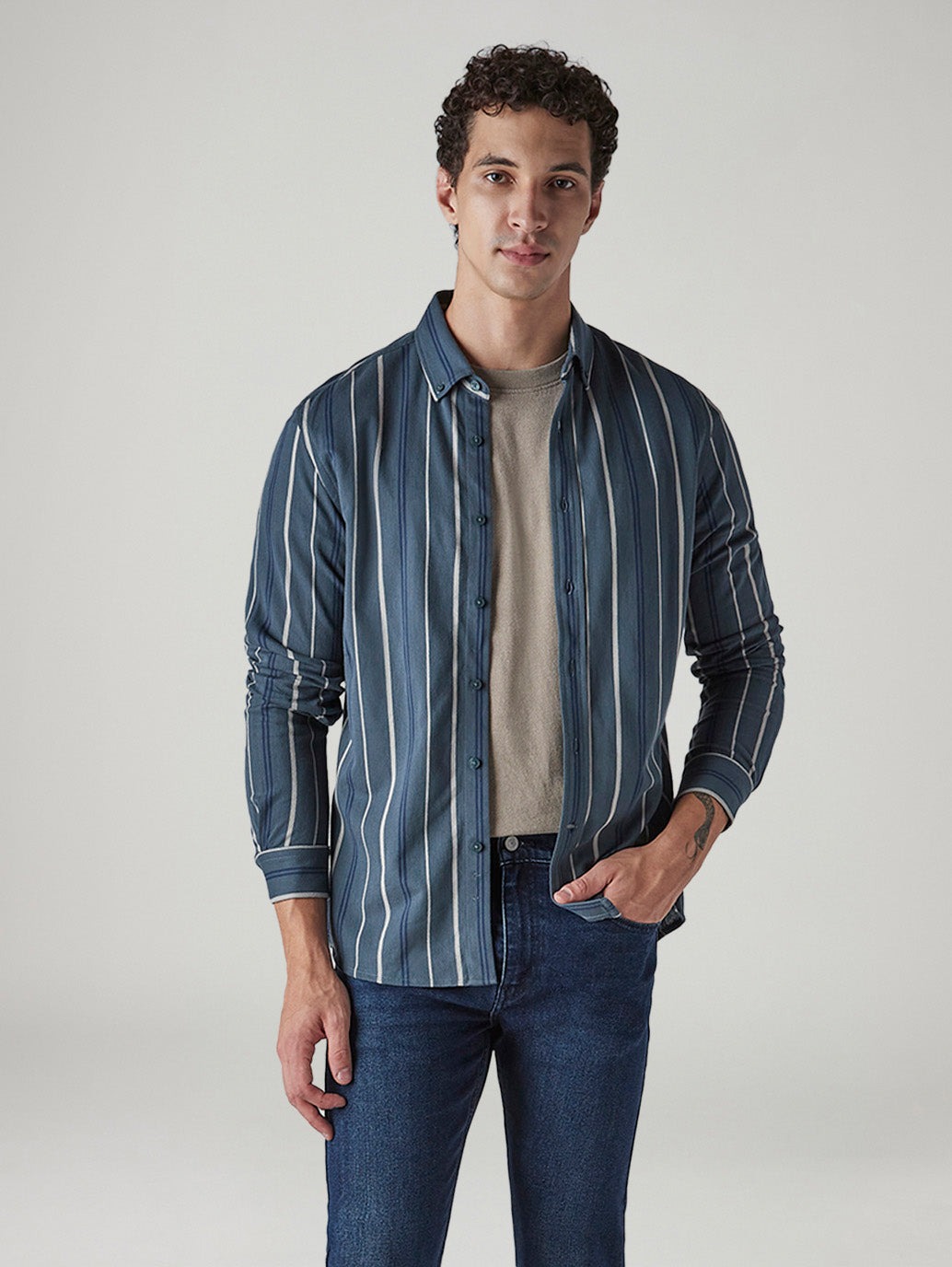 Men's Striped Slim Fit Waffle Shirt