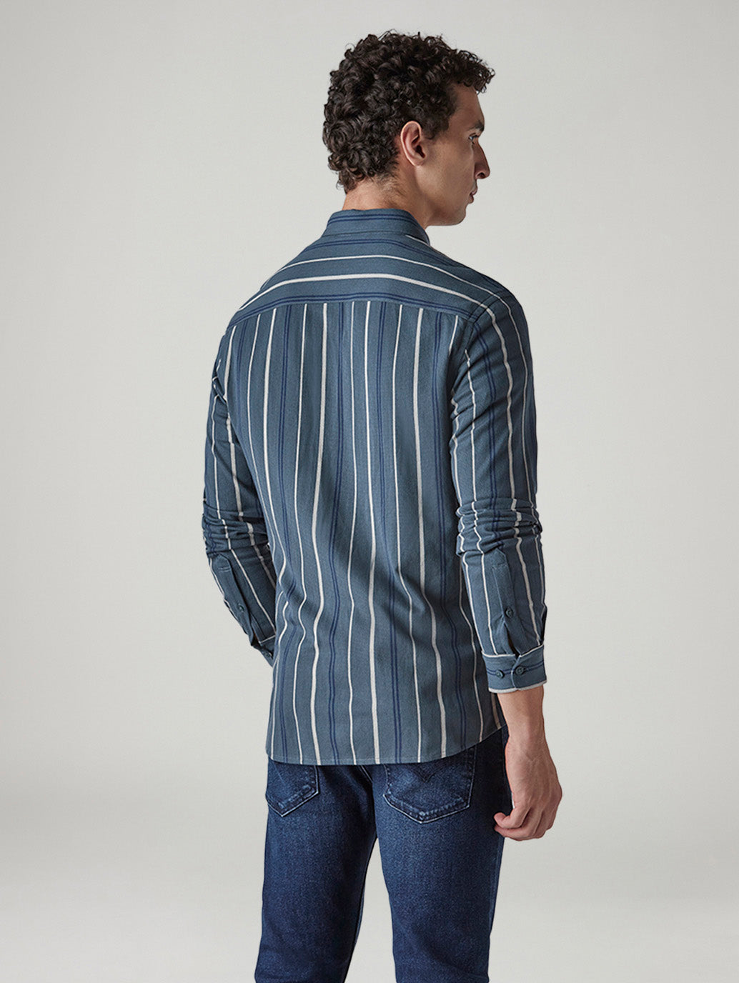 Men's Striped Slim Fit Waffle Shirt - Back View