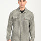 Men's Checkered Beige Slim Fit Camp Shirt - frount View