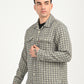 Men's Checkered Beige Slim Fit Camp Shirt - side View
