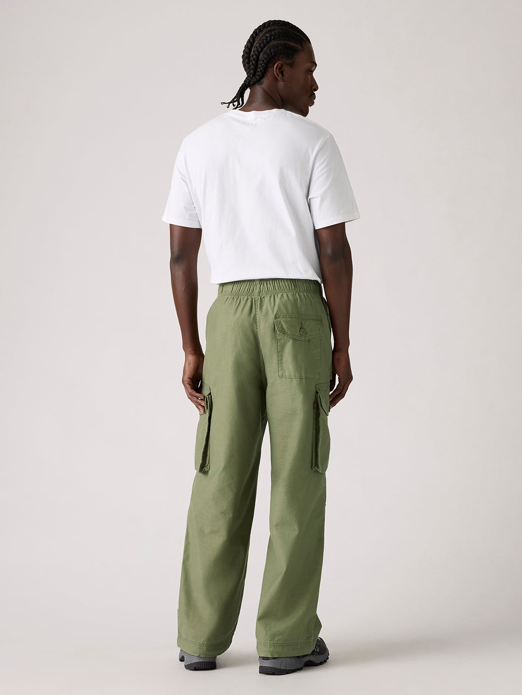 Men's Green Baggy Fit Mid Rise Cargo Trousers - Back View
