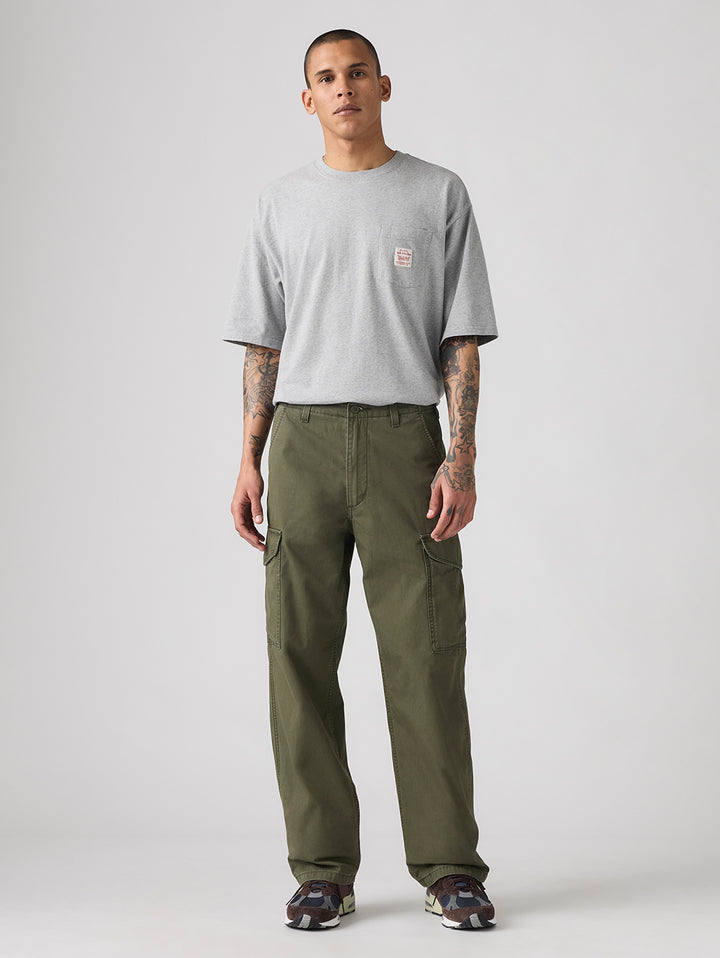 Men's Green Baggy Fit Mid Rise Cargo Trousers