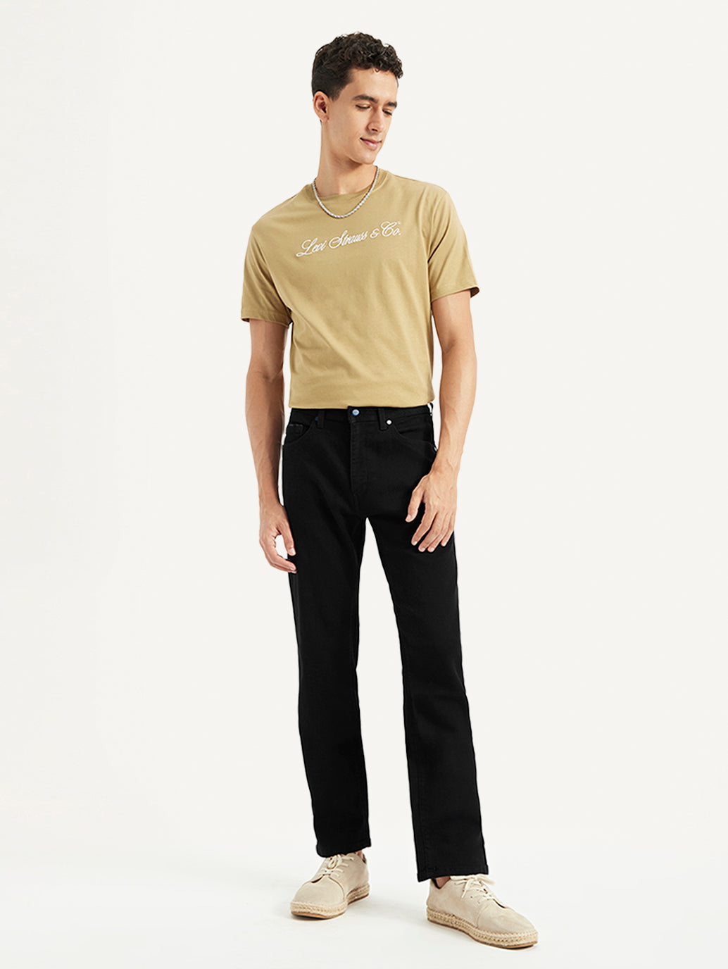 Men's 505 Black Straight Fit Mid Rise Jeans - Styleshot View