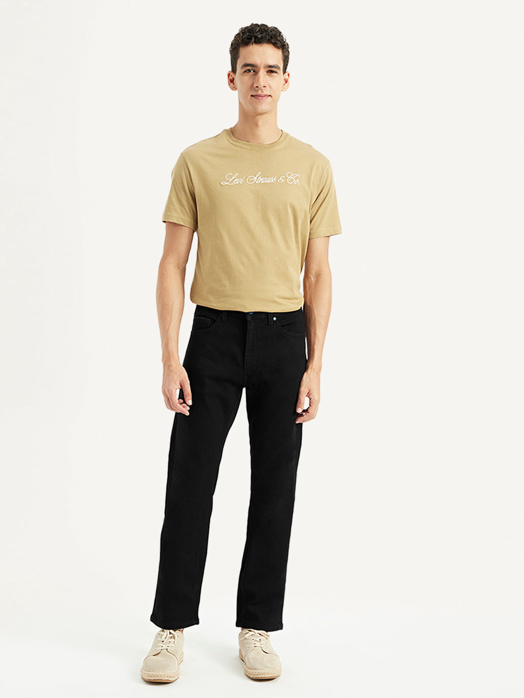 Men's 505 Black Straight Fit Mid Rise Jeans - Front View