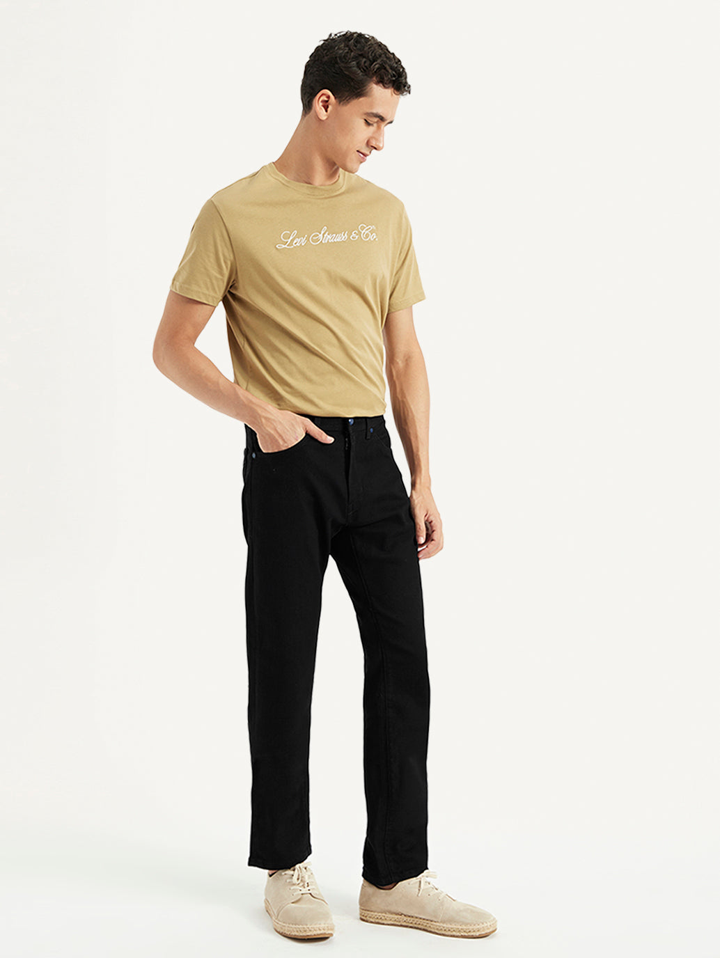 Men's 505 Black Straight Fit Mid Rise Jeans - Side View