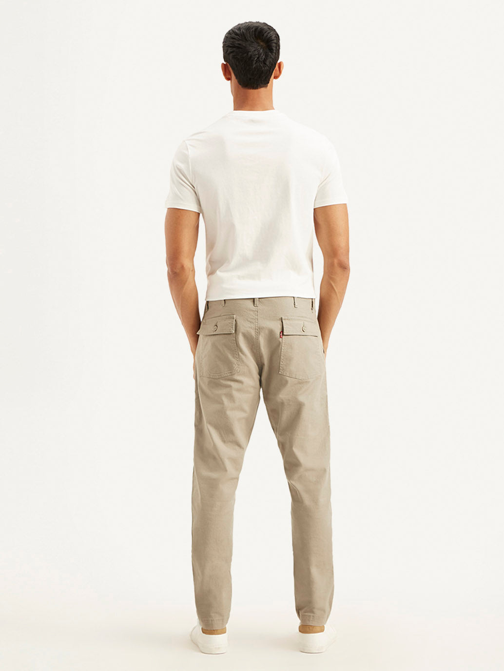 Men's Beige Slim Fit Utility Linen Cargo Trousers - Back View