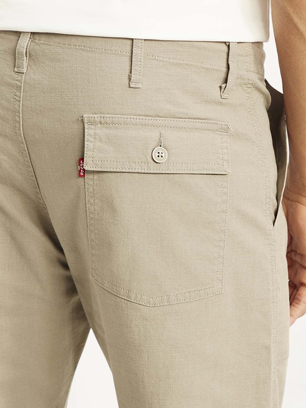 Men's Beige Slim Fit Utility Linen Cargo Trousers - 7cb056c7-9796-4daf-baf4-4cf82ebd17fb View