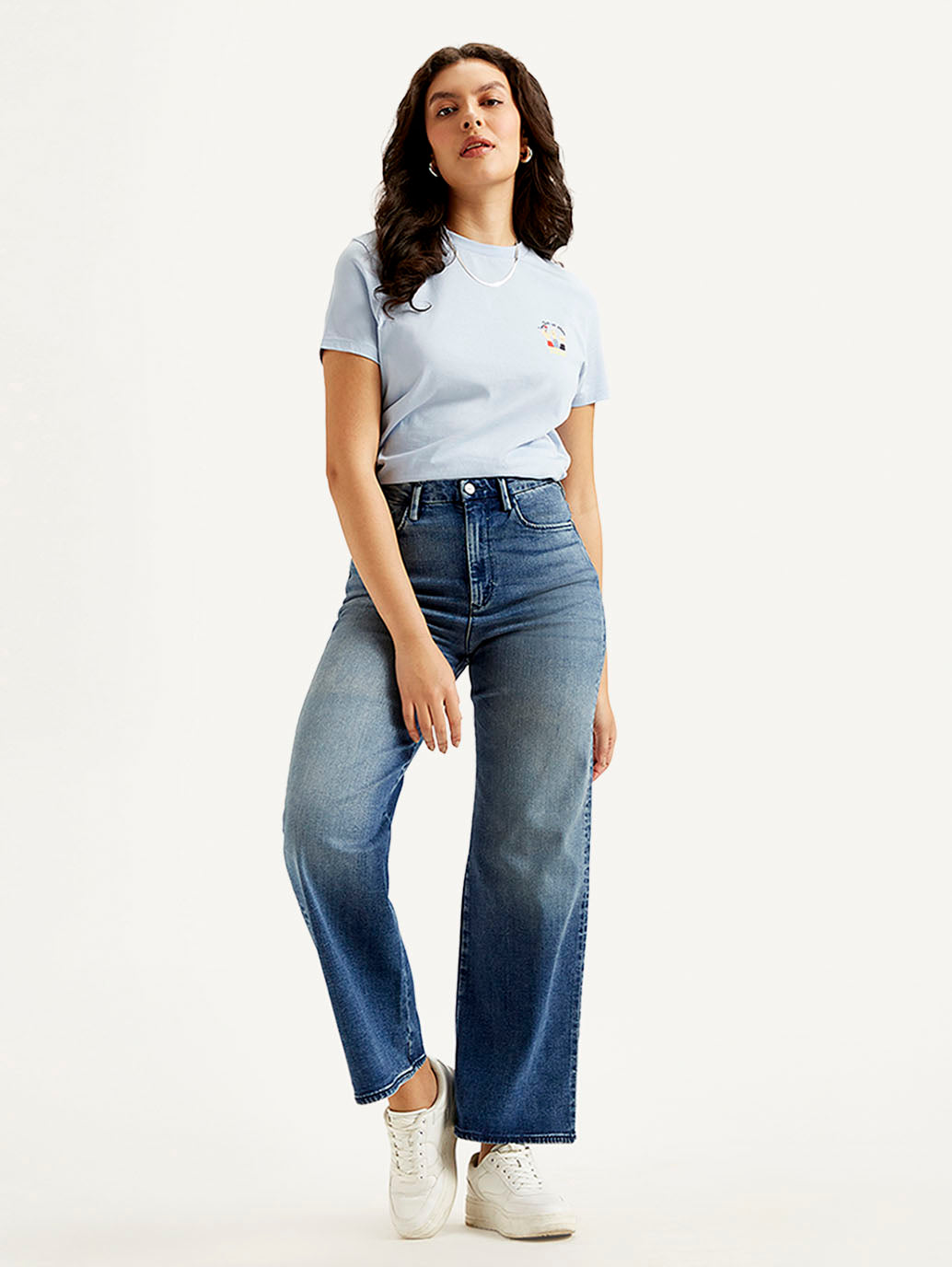 Women's Redloop Blue Ribcage Bell Bottom Wide Leg Fit High Rise Jeans