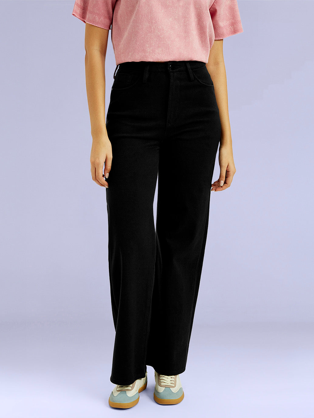 Women's Redloop Black Ribcage Bell Bottom Wide Leg Fit High Rise Jeans - c94206a5-74ab-4b5b-85e2-9e26d3256e68 View