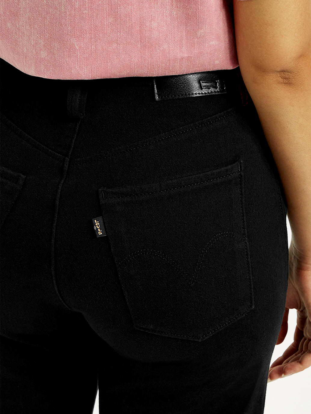 Women's Redloop Black Ribcage Bell Bottom Wide Leg Fit High Rise Jeans - Detail View