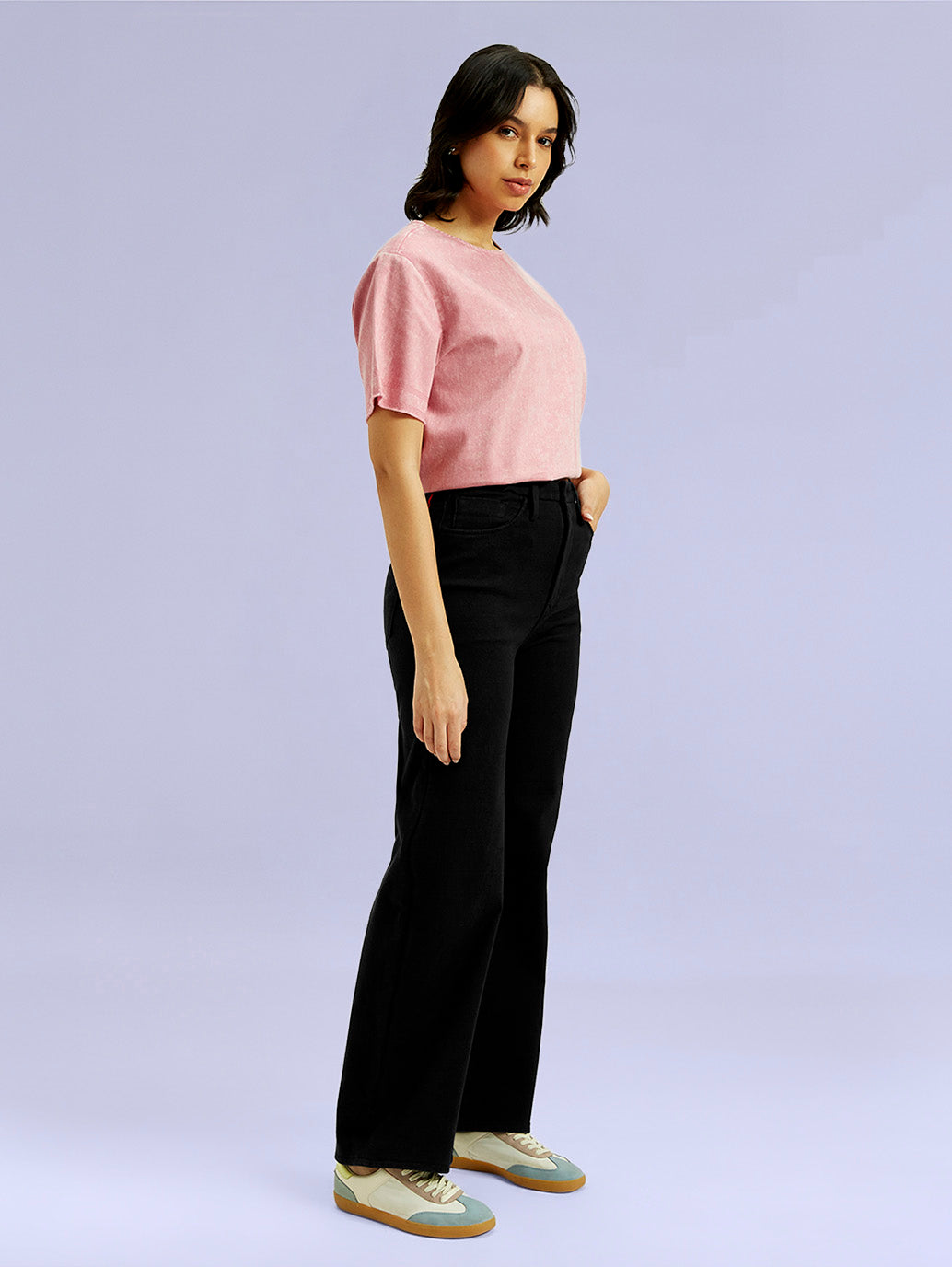 Women's Redloop Black Ribcage Bell Bottom Wide Leg Fit High Rise Jeans - 96a9e2fe-b49e-4c86-b5a3-99912d3c862e View