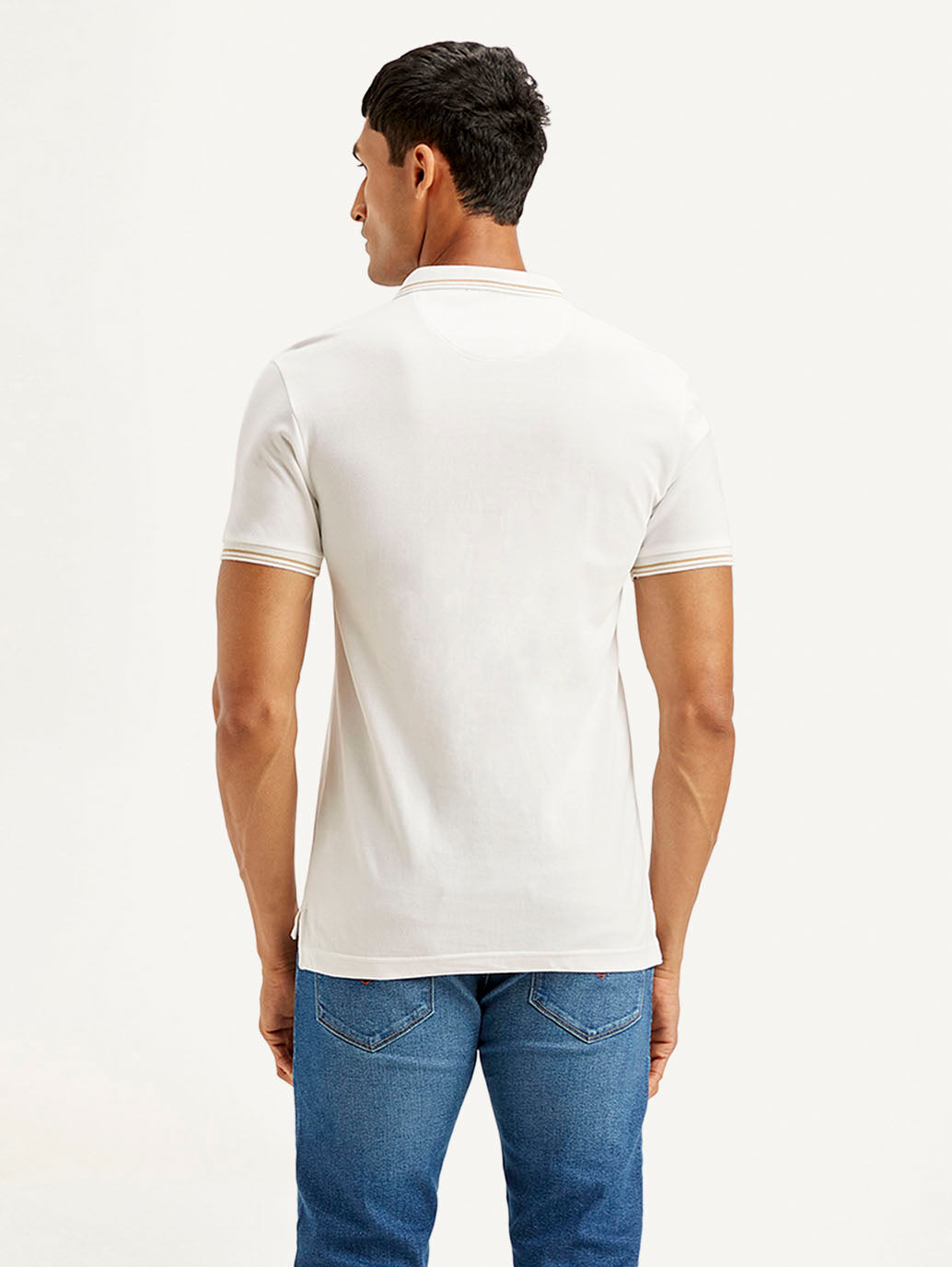 Men's Solid Slim Fit Polo T-shirt - Back View