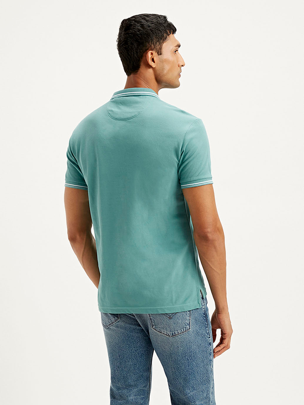 Men's Solid Slim Fit Polo T-shirt - Back View