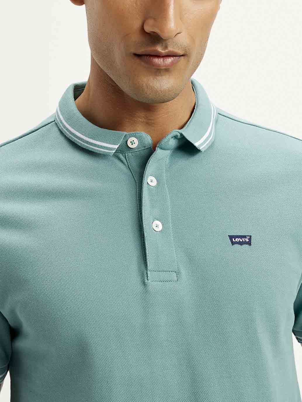 Men's Solid Slim Fit Polo T-shirt - Detail View