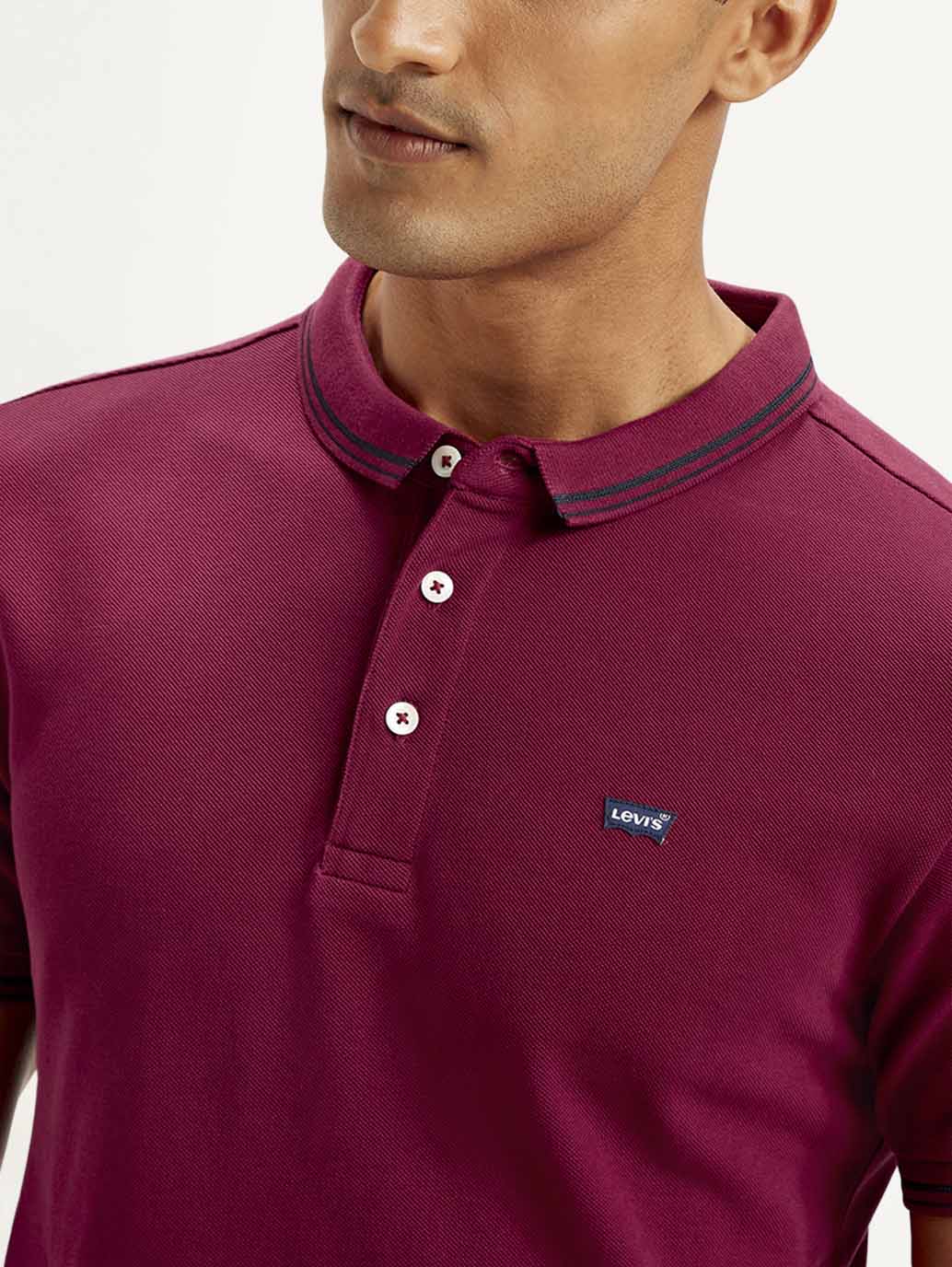 Men's Solid Slim Fit Polo T-shirt - Detail View
