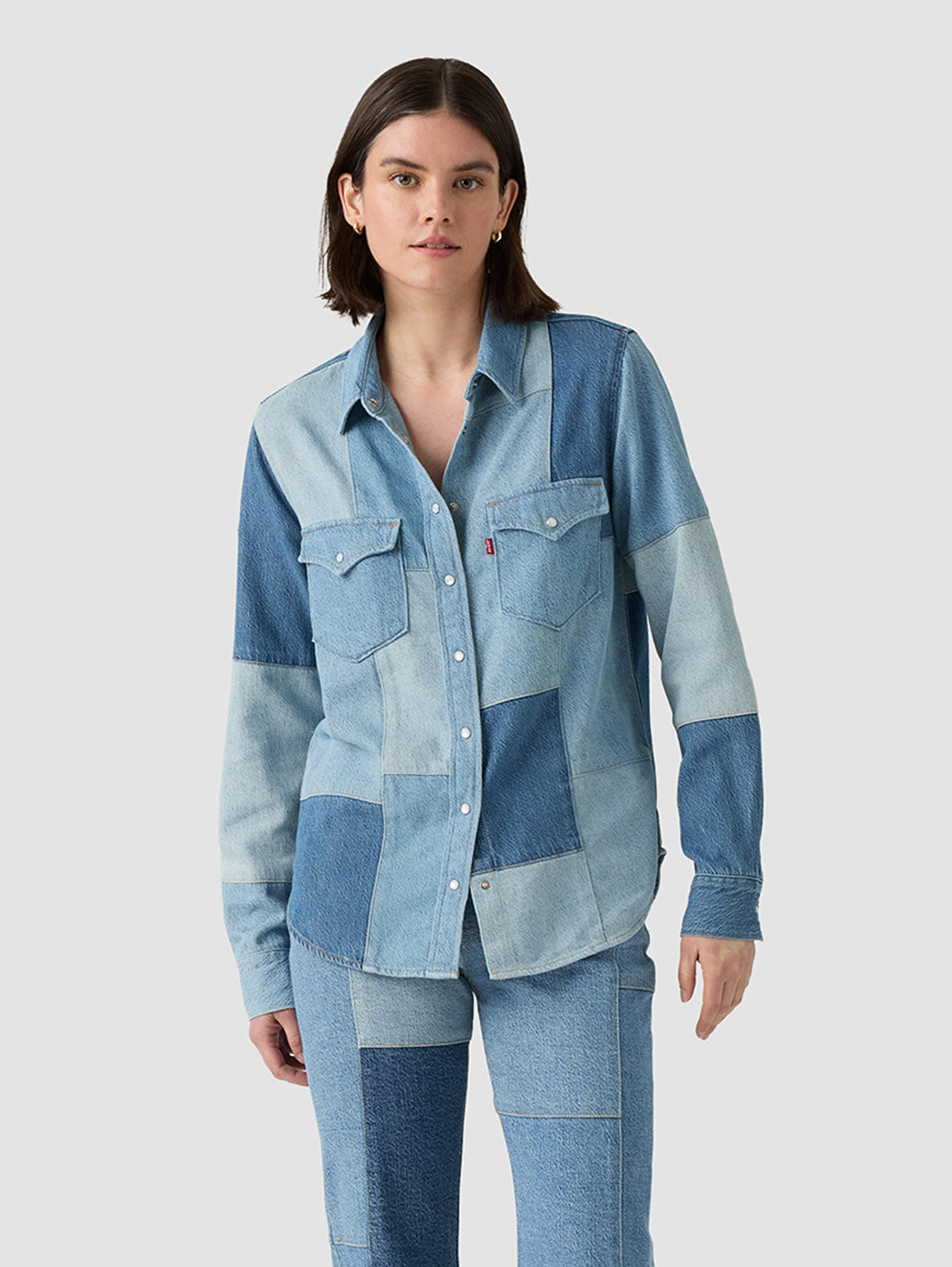 Women's Patchwork Iconic Western Denim Shirt - Front View