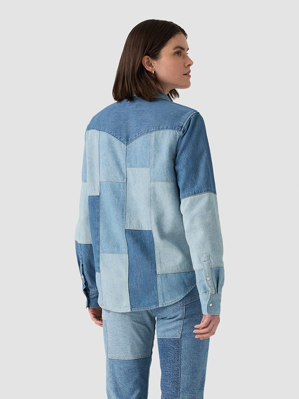 Women's Patchwork Iconic Western Denim Shirt - Back View