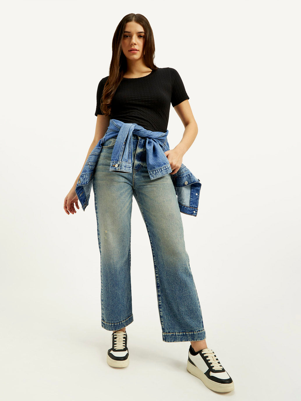 Women's Blue Ribcage Straight Fit High Rise Jeans