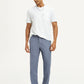 Men's Blue Relaxed Straight Fit Mid Rise Linen Trousers - Elevated View