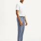 Men's Blue Relaxed Straight Fit Mid Rise Linen Trousers - Side View
