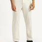 Men's White Relaxed Straight Fit Mid Rise Linen Trousers - Front View