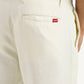 Men's White Relaxed Straight Fit Mid Rise Linen Trousers - Detail View